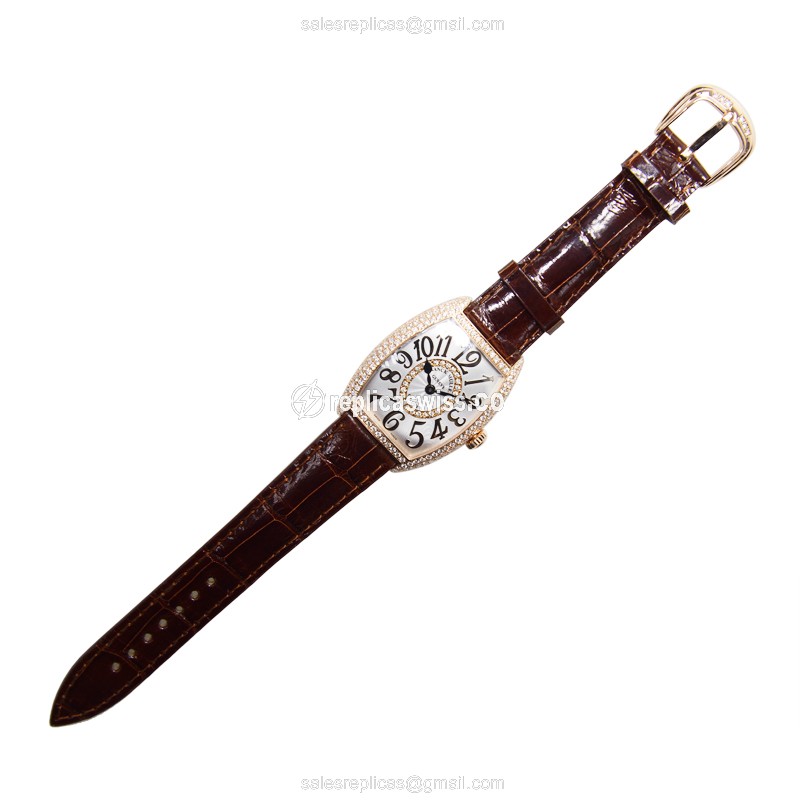 Franck Muller 7502 QZ REL D CD 1R Replica - Quartz - 18kt Rose Gold - Diamonds Dial - Silver Case - View 2