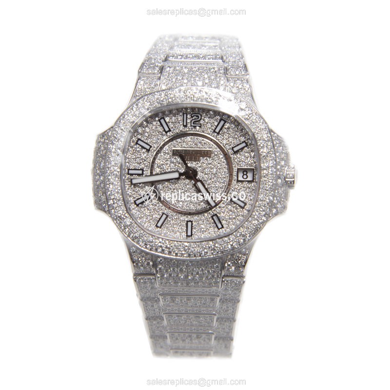 Patek Philippe 7021/1G-001 Replica - Automatic - 18kt White Gold Case - Diamond Dial - Silver Band - View 2