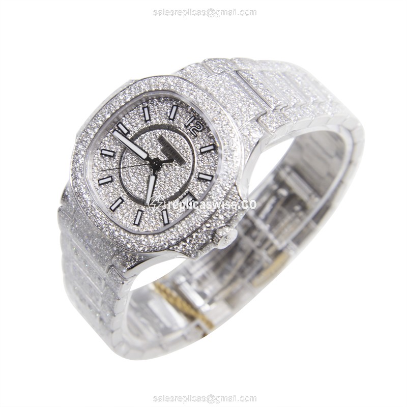 Patek Philippe 7021/1G-001 Replica - Automatic - 18kt White Gold Case - Diamond Dial - Silver Band - View 3