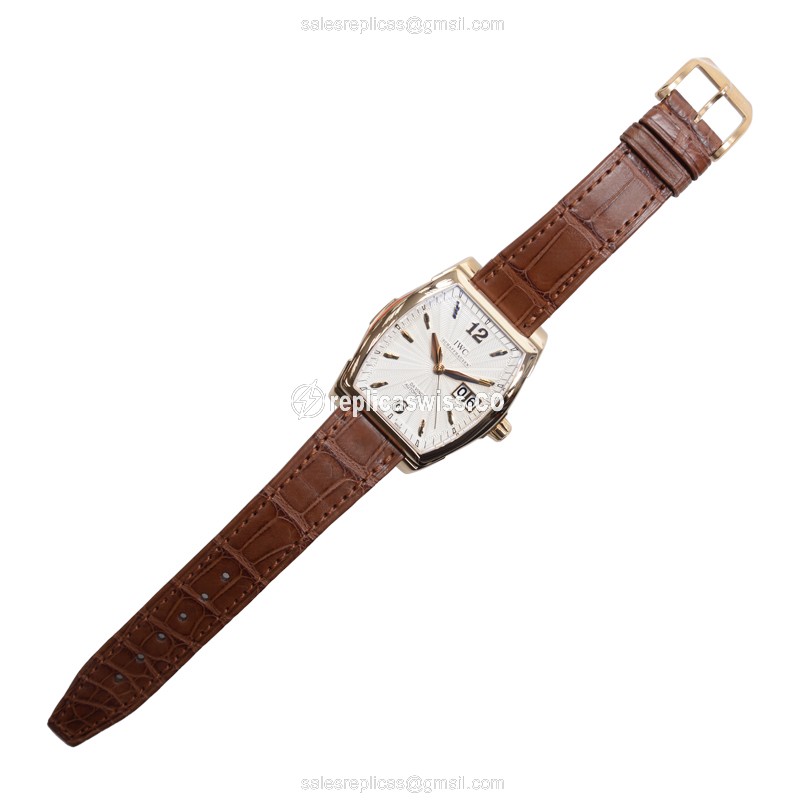 IWC IW452311 DA VINCI Replica - Automatic 18kt Gold - Silver Dial - Brown Alligator Strap - View 2