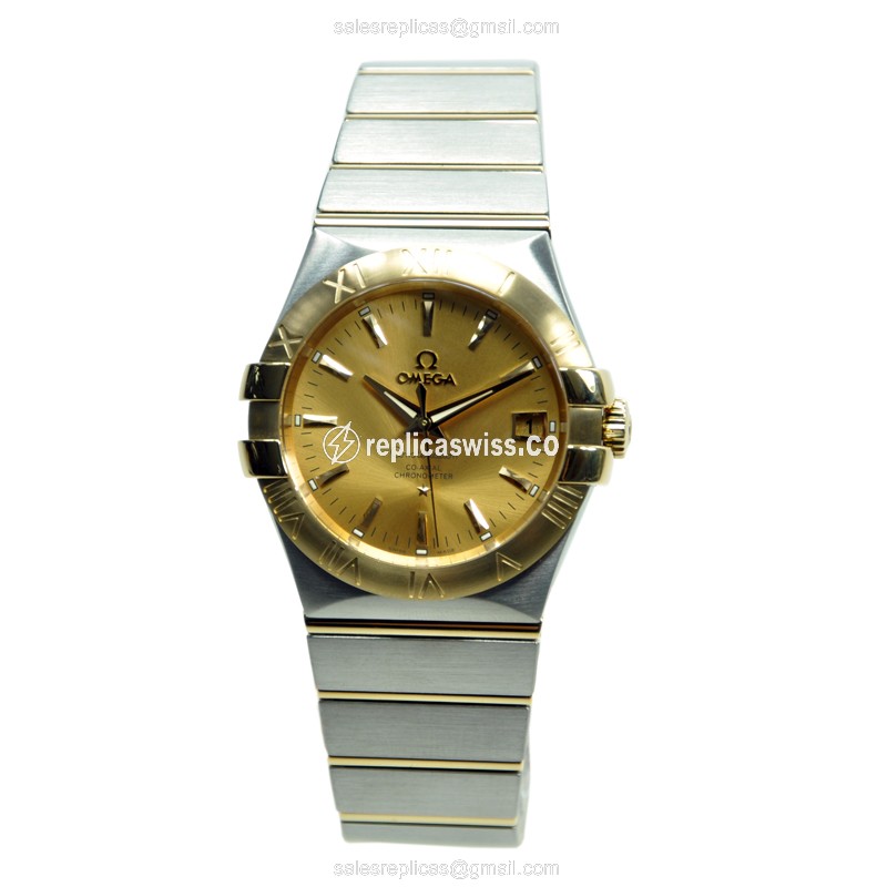 Omega Constellation Replica - Automatic - 18kt Gold Case, Silver Dial - Silver Clasp & Strap - View 2