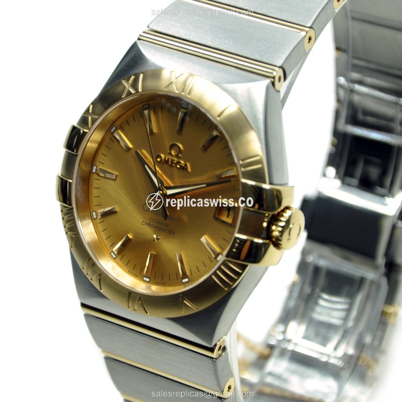 Omega Constellation Replica - Automatic - 18kt Gold Case, Silver Dial - Silver Clasp & Strap - View 3