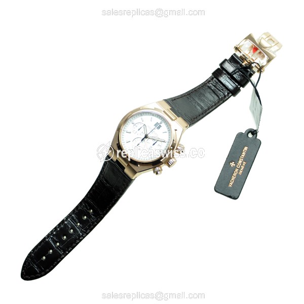 Vacheron Constantin Replica - Overseas Auto - 18kt Rose Gold - Silver Dial - Black Alligator Strap - View 2