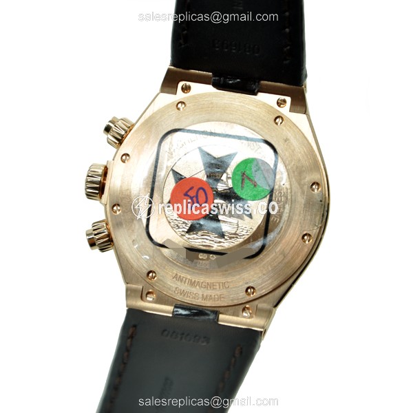 Vacheron Constantin Replica - Overseas Auto - 18kt Rose Gold - Silver Dial - Black Alligator Strap - View 3
