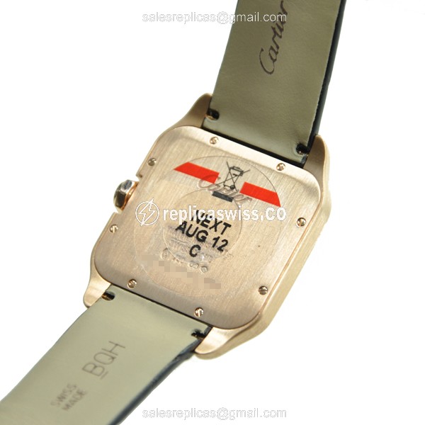 Cartier Santos Replica - Quartz - 18kt Rose Gold - White Dial - Brown Alligator Strap - View 3