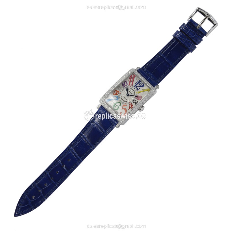 Franck Muller 952 QZ COL DRM D LONG ISLAND - Quartz - 18kt White Gold - Blue Alligator Buckle - View 2