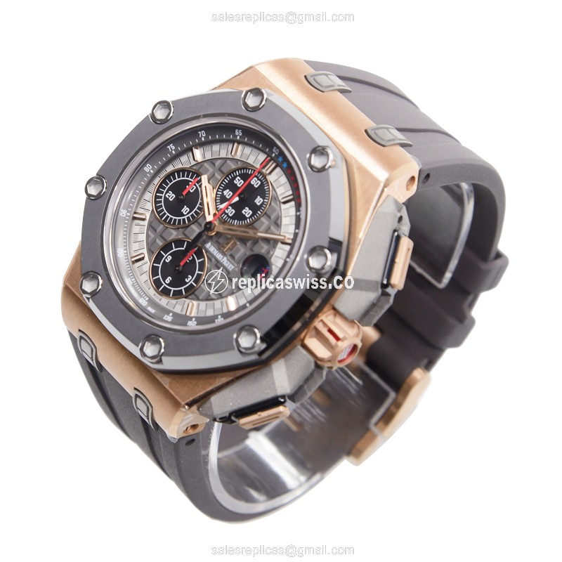 Automatic Rolex Royal Oak Offshore Replica - 18kt Rose Gold & Steel - Gray Dial - Rubber Strap - View 3
