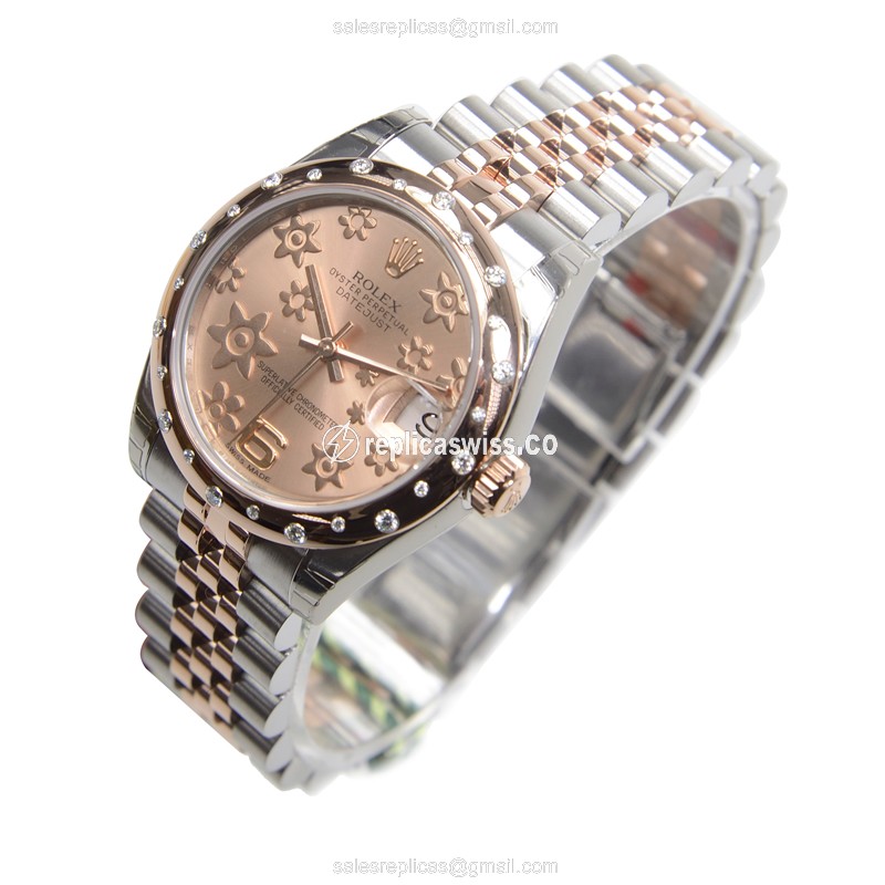 Rolex Lady Datejust Replica - Automatic - 18kt Rose Gold & Steel Case - Pink Dial - View 3