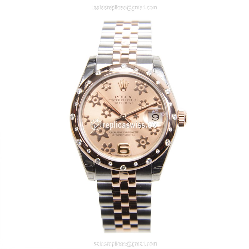 Rolex Lady Datejust Replica - Automatic - 18kt Rose Gold & Steel Case - Pink Dial - View 2