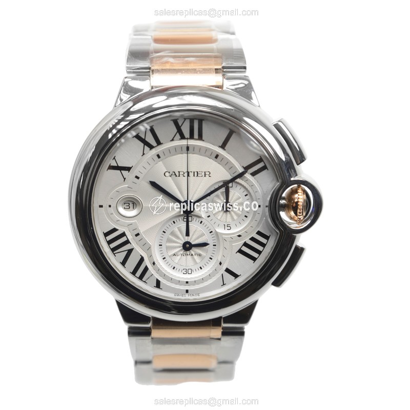 Cartier Ballon Bleu Replica - Automatic - 18kt Rose Gold - Silver Dial - Steel Strap - View 2