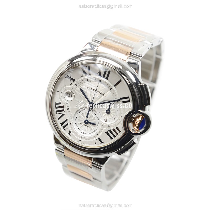 Cartier Ballon Bleu Replica - Automatic - 18kt Rose Gold - Silver Dial - Steel Strap - View 3