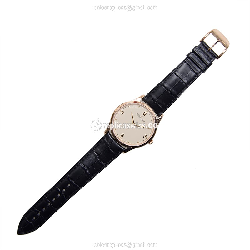 Jaeger-Lecoultre Q1352522 Replica - Ultra Thin - Automatic - 18kt Rose Gold - Beige Dial - Black Alligator Strap - View 2