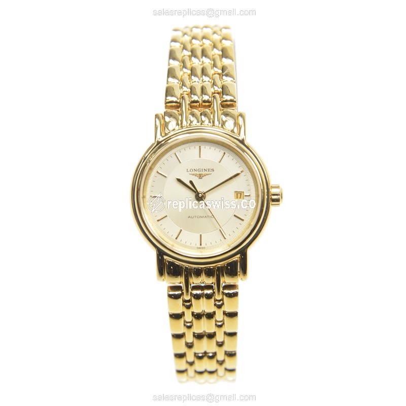 Longines Presence Replica - Automatic - Gold PVD Case - Silver Dial on Gold Strap - View 2