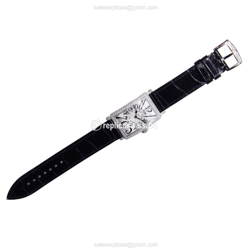 Franck Muller 902 QZ D Replica - Quartz - 18kt White Gold - Diamond Dial - Silver - Alligator Black Buckle - View 2