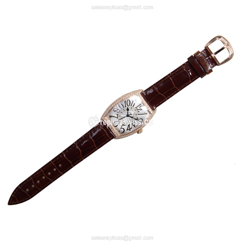 Franck Muller 2852 SC REL D Master Comp Replica - Auto - 18kt Rose Gold - Diamond Dial - Brown Alligator Strap - View 2