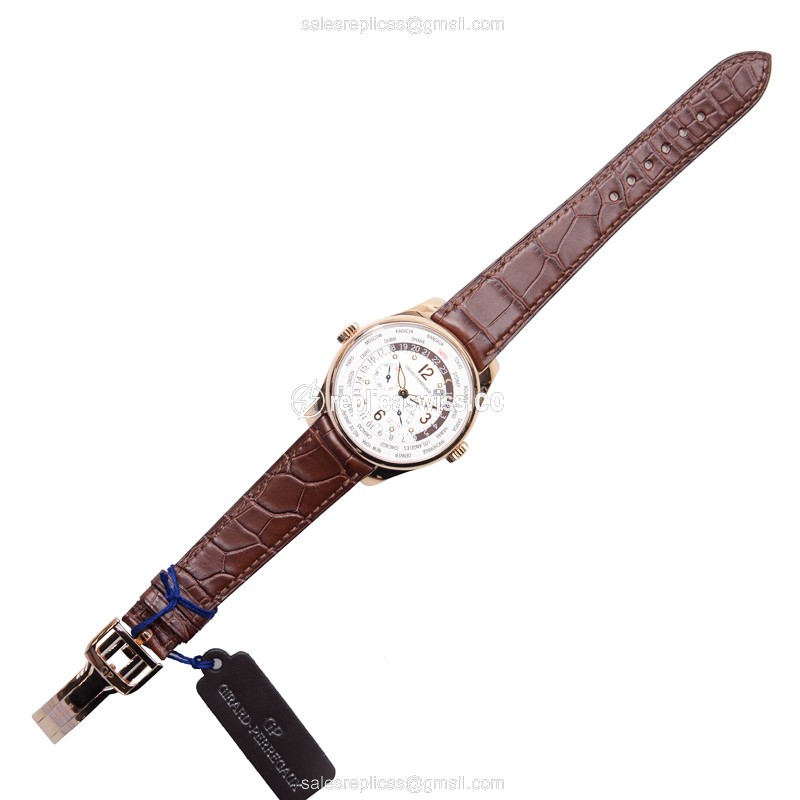 Girard Perregaux 49850-52-584SBAEA - Automatic - 18kt Rose Gold - White Dial - Brown Leather Strap - View 2