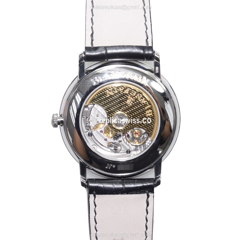 Blancpain Villeret Replica - Automatic - Steel - White Dial - Black Alligator Clasp - View 3