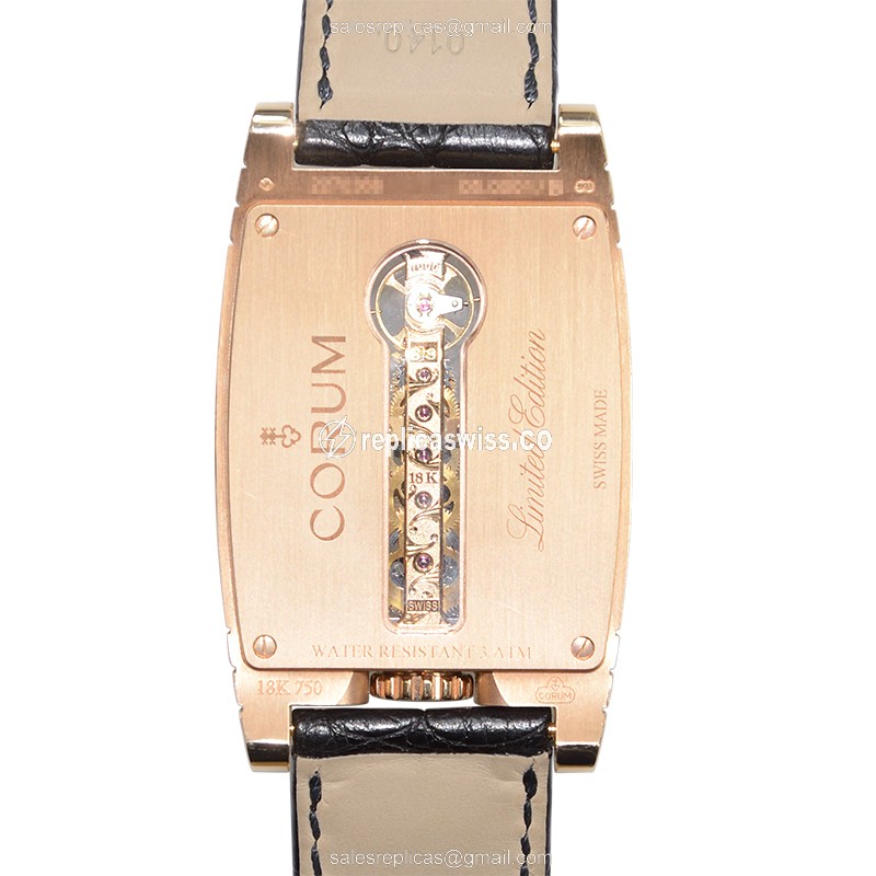 Corum 113.770.55-0001 Replica - Manual Wind - 18kt Rose Gold - Skull Dial - Black Alligator Buckle - View 3