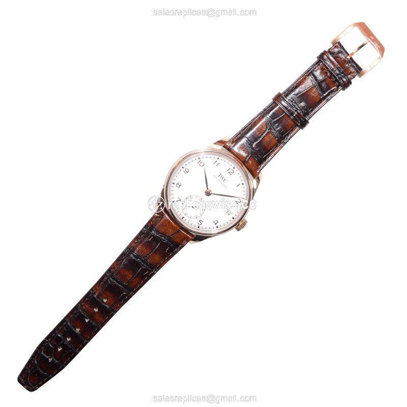 IWC Portuguese Replica - Automatic - 18kt Rose Gold - Silver Dial - Brown Alligator Strap - View 2