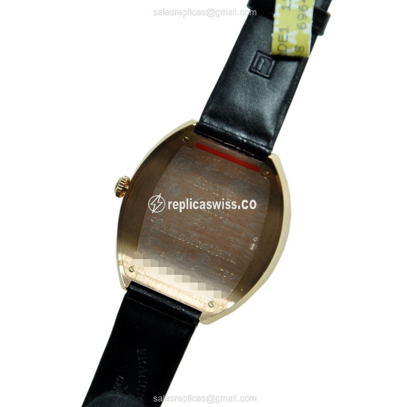 Franck Muller 3540 QZ A D4 CD Replica - Quartz - 18kt White Gold - Diamond - Gold Dial - Leather Black Strap - Buckle - View 3