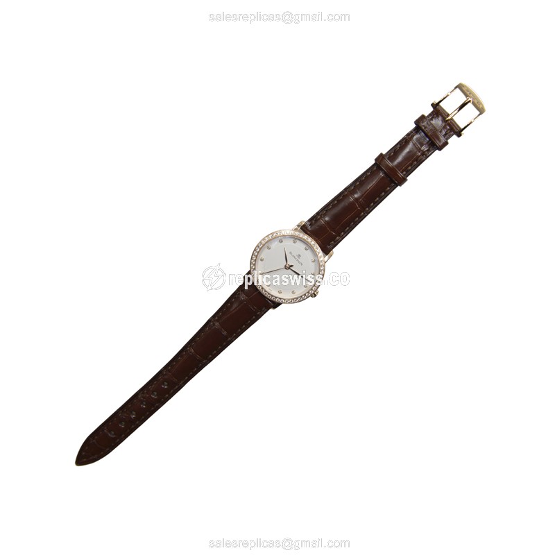 Blancpain Villeret Replica - Automatic - 18kt Rose Gold - Diamond - White Dial - Brown Alligator Strap - View 2