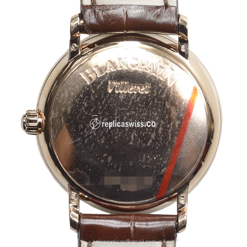 Blancpain Villeret Replica - Automatic - 18kt Rose Gold - Diamond - White Dial - Brown Alligator Strap - View 3