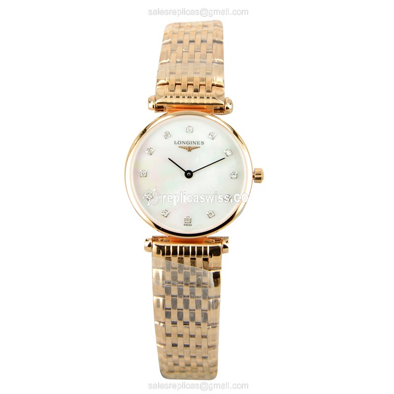 Longines LA GRANDE Quartz PVD Gold Replica - White Dial, 18kt Gold Strap - View 2