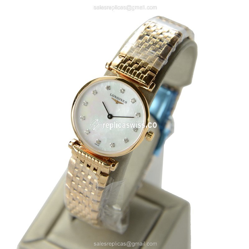 Longines LA GRANDE Quartz PVD Gold Replica - White Dial, 18kt Gold Strap - View 3