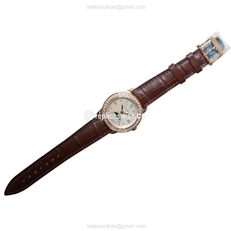 Blancpain LEMAN 2360-2991A-55B Replica - Automatic - Rose Gold Case - White Dial - Brown Alligator Strap - View 2