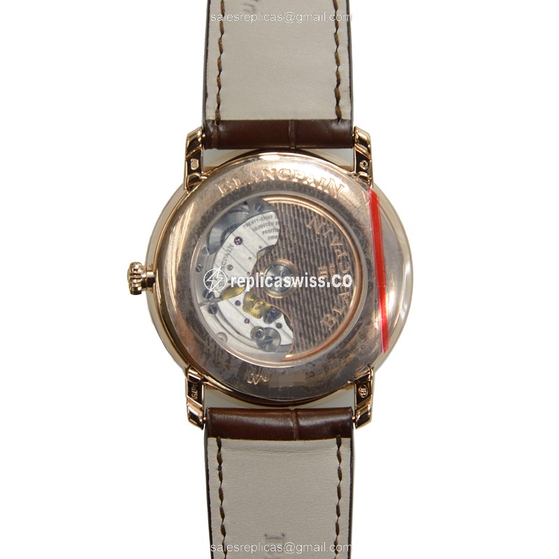 Blancpain Villeret Replica - Automatic - 18kt Rose Gold - White Dial - Brown Alligator Strap - View 3