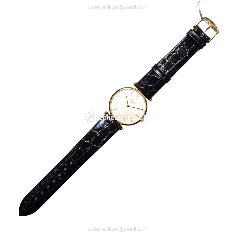 Longines LA GRANDE Quartz PVD Gold - Gold Dial - Buckle Clasp - Black Alligator Strap - View 2