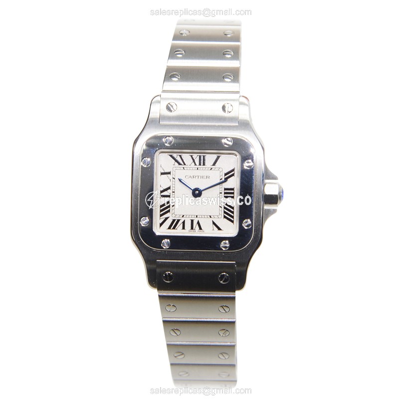 Cartier Santos Replica - Quartz - Stainless Steel Case - White Dial - Silver Clasp - Steel Strap - View 2