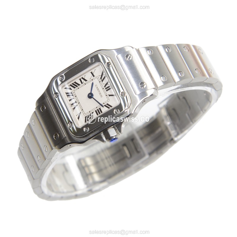 Cartier Santos Replica - Quartz - Stainless Steel Case - White Dial - Silver Clasp - Steel Strap - View 3
