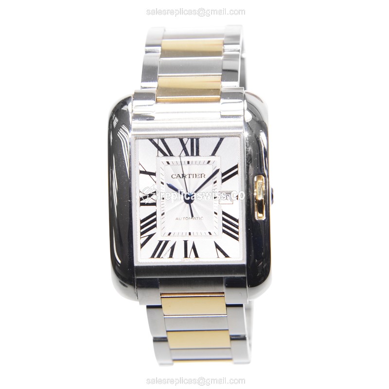 Cartier TANK Automatic - White Dial - Silver 18kt Steel - Clasp - View 2