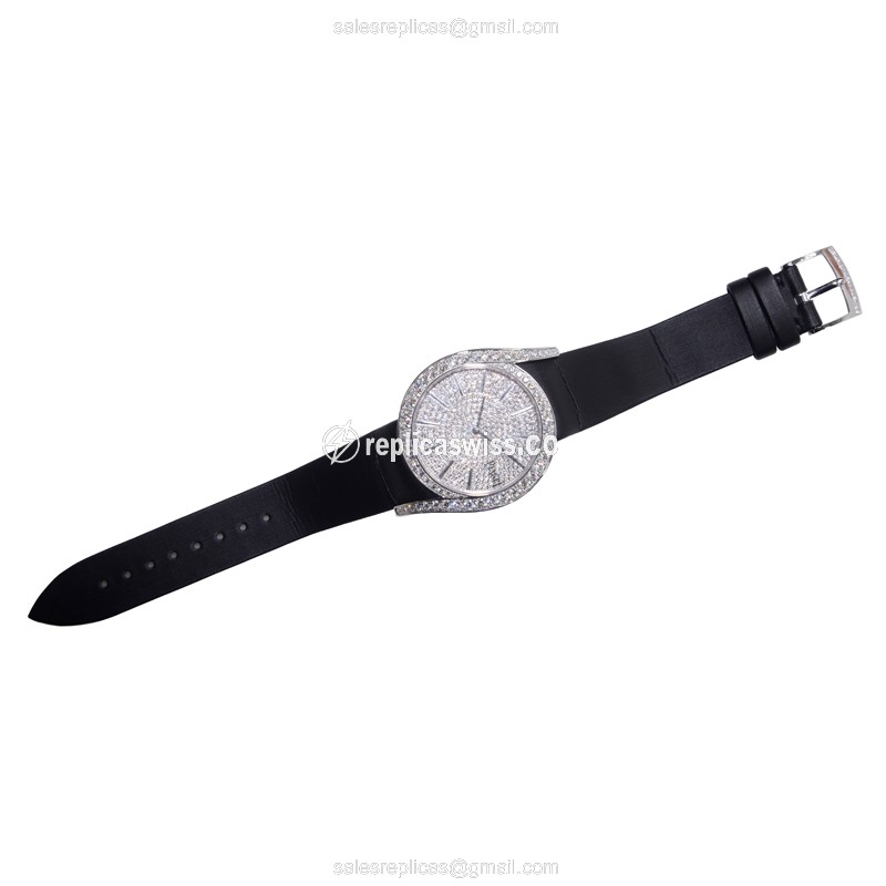 Piaget Limelight Replica - Quartz - 18kt White Gold - Diamond - Silver Dial - Black Satin Strap - View 2
