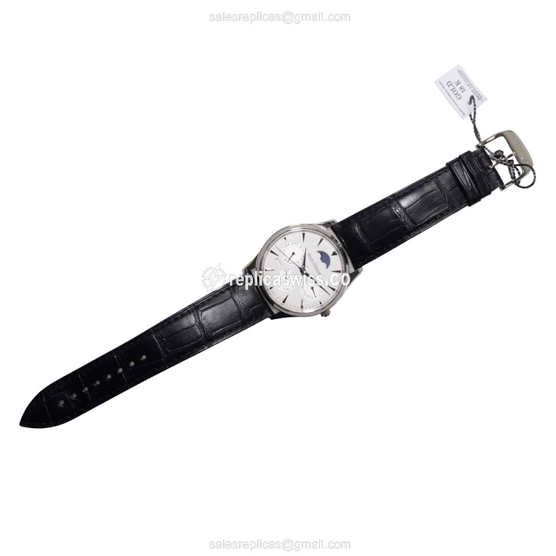 Jaeger-Lecoultre Q1303520 Replica - Ultra Thin - Automatic - 18kt White Gold - Silver Dial - Black Alligator Strap - View 2