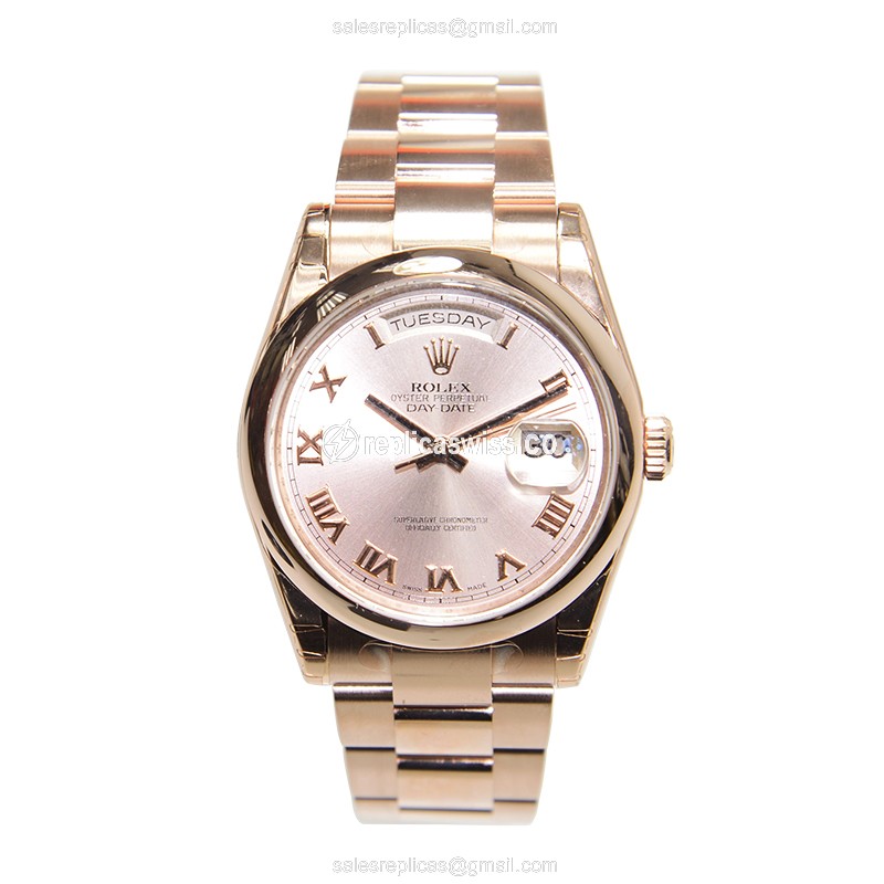 Rolex DAY-DATE Replica - Automatic - Rose Gold - Pink Dial on Gold Strap - View 2