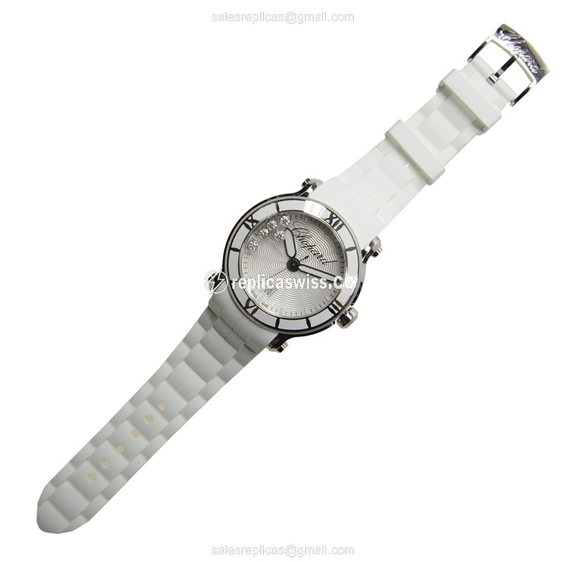 Chopard Happy Sport Quartz - Steel Case - Silver Dial - White Rubber Strap - View 2