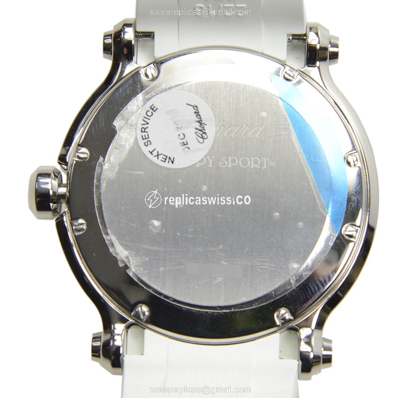 Chopard Happy Sport Quartz - Steel Case - Silver Dial - White Rubber Strap - View 3