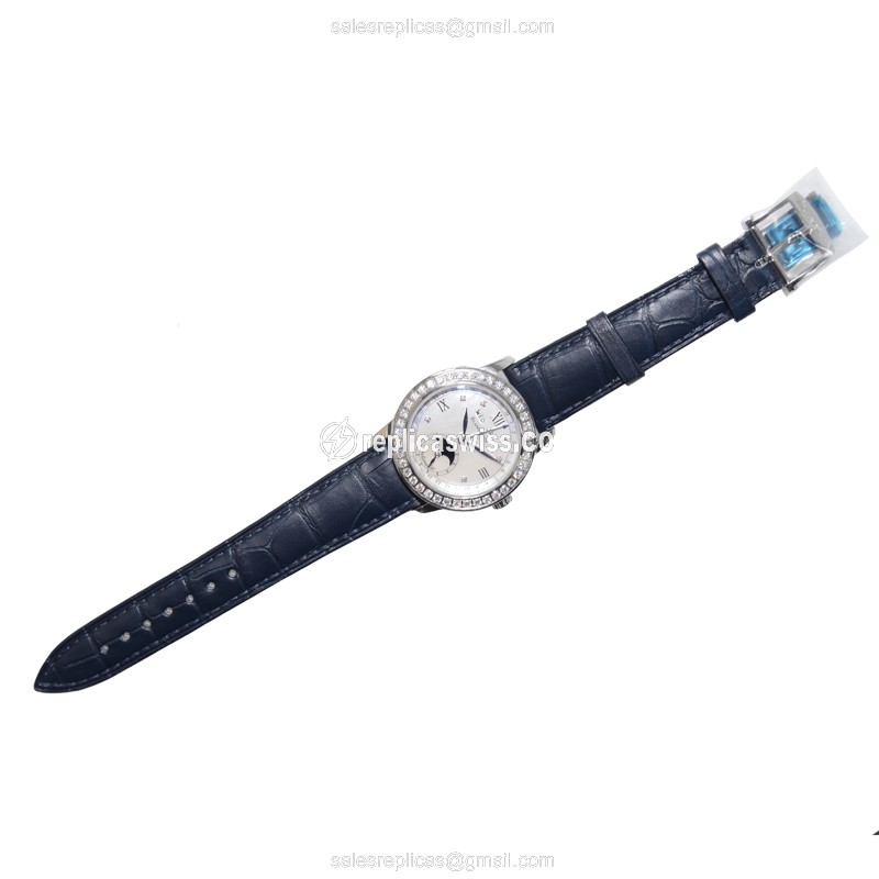 Blancpain LEMAN Replica - Automatic - Diamond Case - White Dial - Blue Alligator Strap - View 2