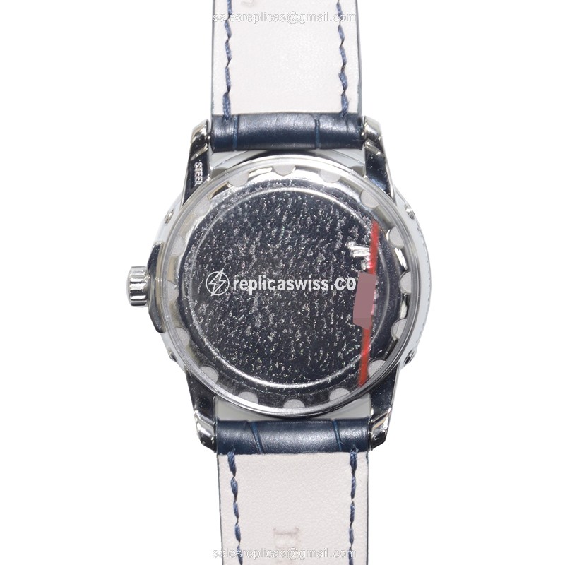 Blancpain LEMAN Replica - Automatic - Diamond Case - White Dial - Blue Alligator Strap - View 3