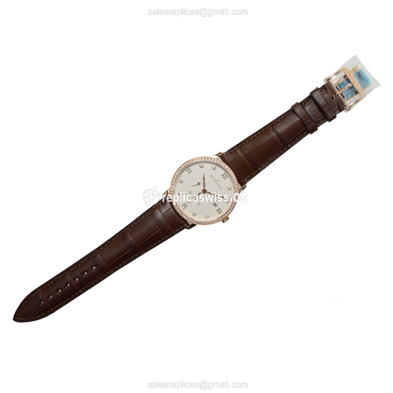 Blancpain Villeret Replica - Manual - 18kt Rose Gold - Diamonds - White Dial - Brown Alligator Strap - View 2