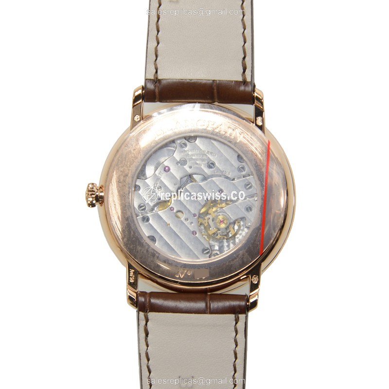 Blancpain Villeret Replica - Manual - 18kt Rose Gold - Diamonds - White Dial - Brown Alligator Strap - View 3