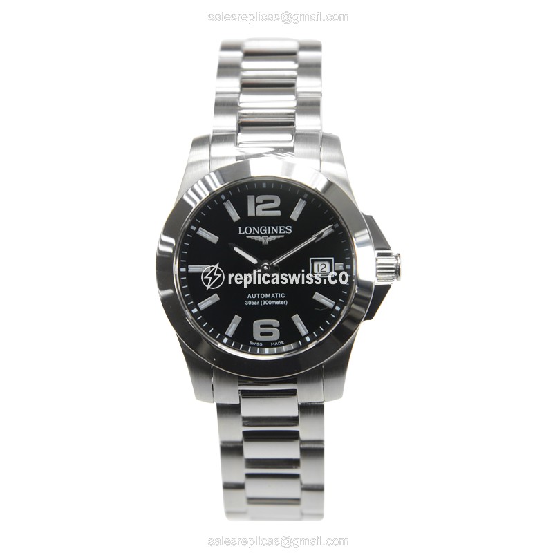 Longines Conquest Replica Watch - Quartz - Steel - Black Dial - View 2
