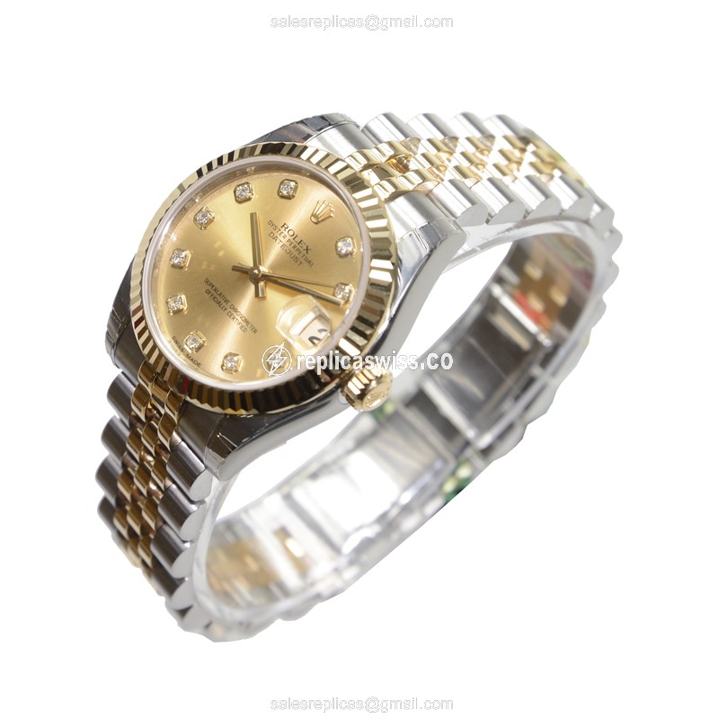 Rolex Datejust Replica - Automatic - Gold Case & Silver - 28mm Band - View 3