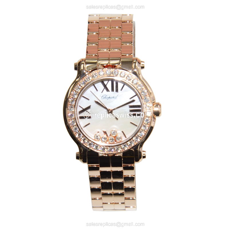 Chopard Happy Sport Quartz 18kt Rose Gold - Diamonds White Dial Gold Clasp - View 2