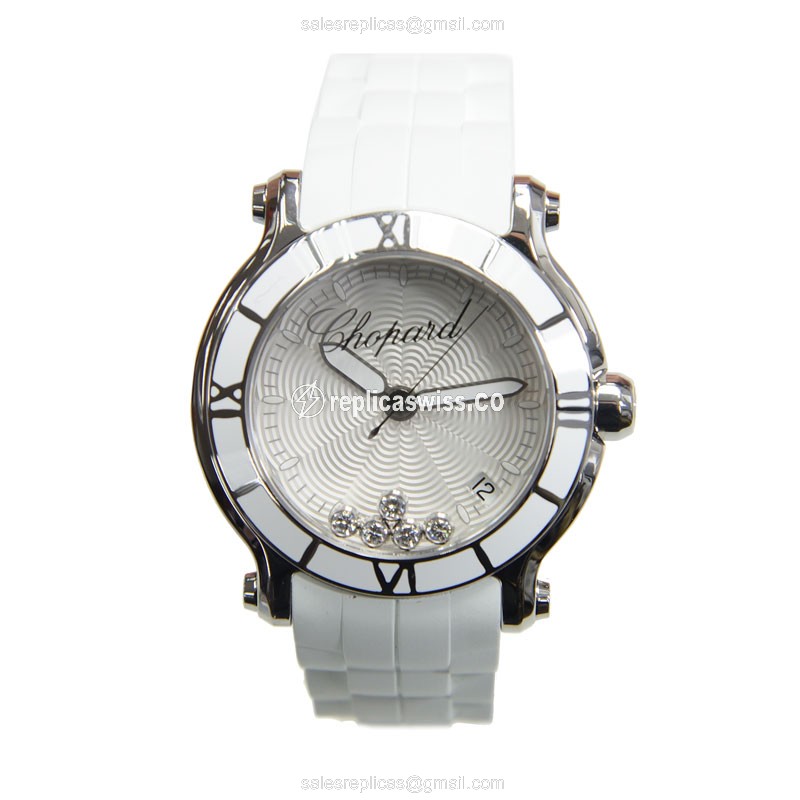 Chopard Happy Sport Quartz - Silver Dial - White Rubber - Buckle Clasp - View 2