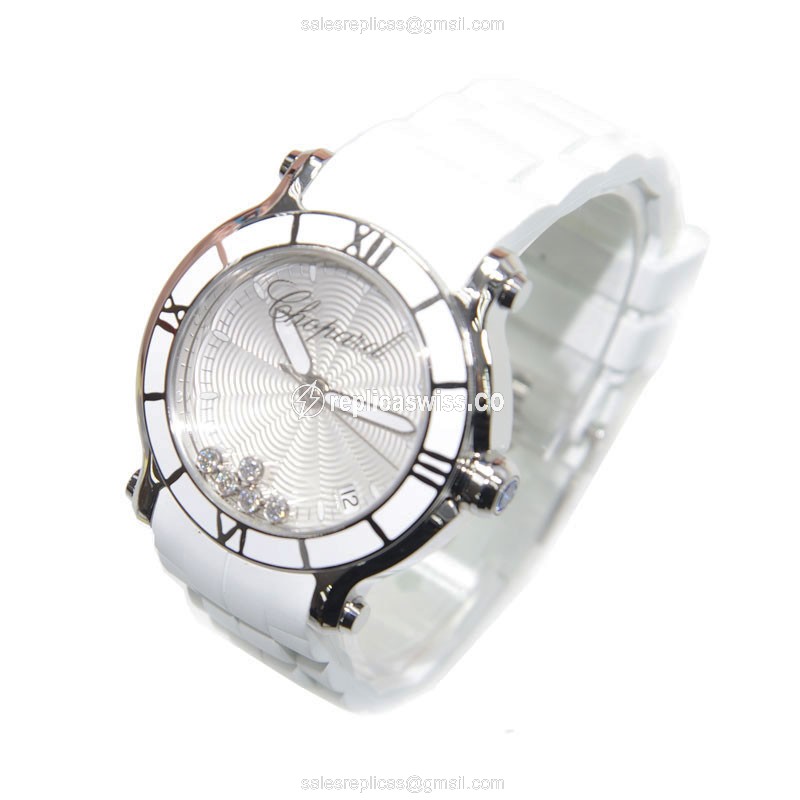 Chopard Happy Sport Quartz - Silver Dial - White Rubber - Buckle Clasp - View 3
