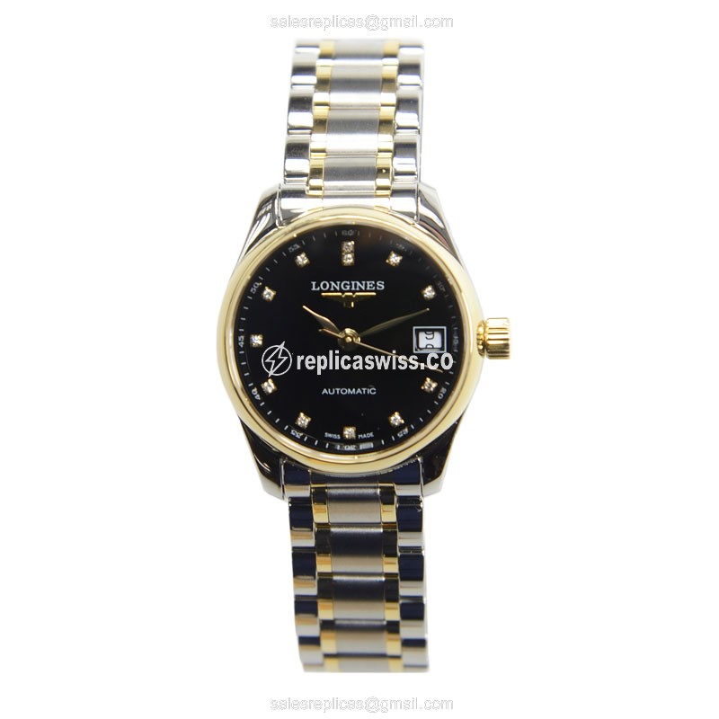 Longines Master Automatic - 18kt Gold/Steel Case - Black Dial | Silver Clasp - View 2