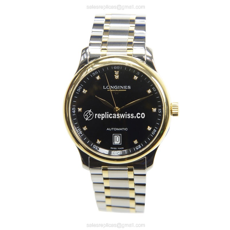 Longines L2.628.5.57.7 Replica - Automatic - 18kt Gold/Steel - Black Dial - View 2
